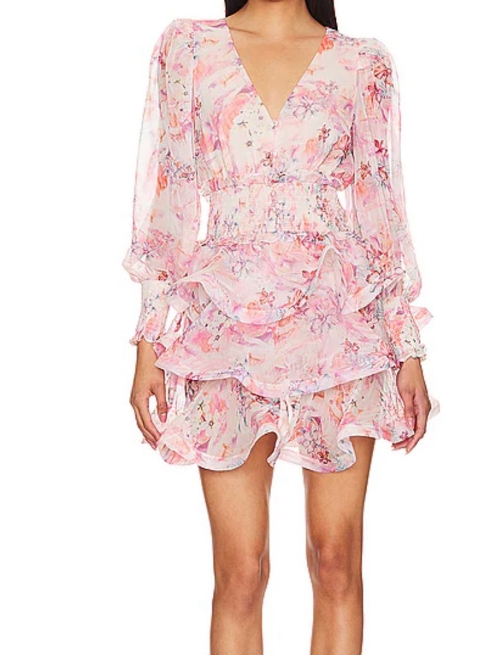 Elliatt Lovebird Pink Ruffle V-Neck Mini Dress